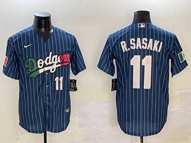 Men Los Angeles Dodgers 11 R.Sasaki Blue Stripe Fashion Game 2025 Nike MLB Jersey style 7